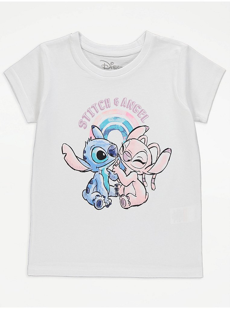 Disney Lilo and Stitch Angel Glitter Rainbow T-Shirt | Kids | George at ...