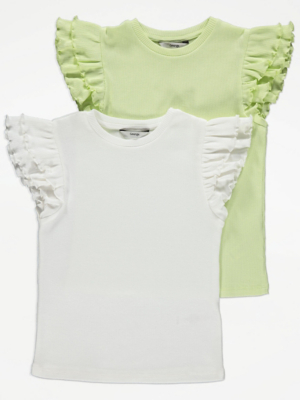 Ribbed Frill Sleeve Tops 2 Pack Kids at ASDA