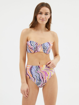 Multicoloured Zebra Print High Waisted Bikini Bottoms Women