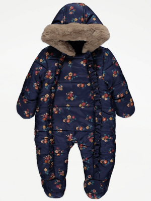 Navy Floral Snowsuit Baby at ASDA