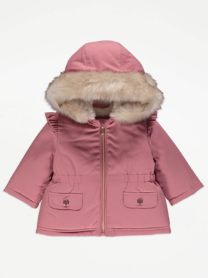 Pink Fleece Lined Parka Coat Baby at ASDA