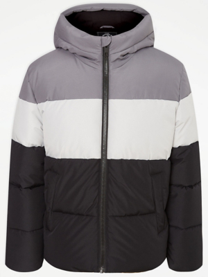 Grey Colour Block Padded Coat Kids at ASDA