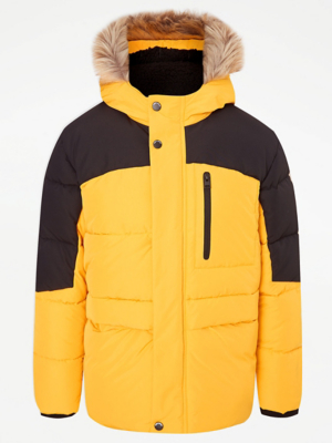 Yellow Faux Fur Trim Padded Coat Kids at ASDA