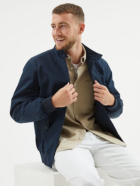 EXCLUSIVE Navy Cotton Blend Harrington Jacket | Men | George at ASDA