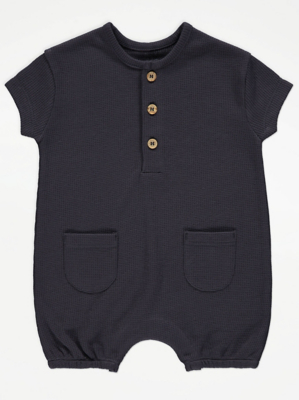 Dark Grey Waffle Slouchy Romper Baby at ASDA