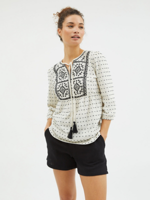 White Embroidered Tie Neck Tunic Women at ASDA