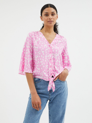 Pink Patterned Tie Front Blouse Women George at ASDA