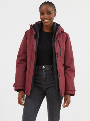 Burgundy Hooded Waterproof 3 in 1 Jacket Women at ASDA