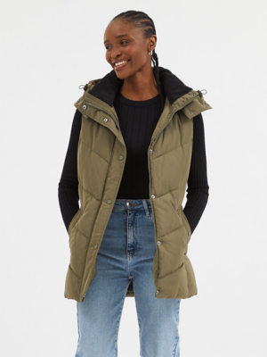 Khaki Mid Length Padded Gilet Women at ASDA