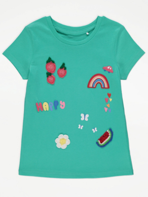 Green Happy Applique TShirt Kids at ASDA