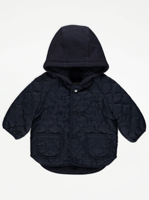 Navy Quilted Hooded Coat Baby at ASDA