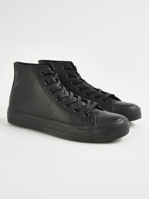Black Leather Look High Top Trainers Women at ASDA