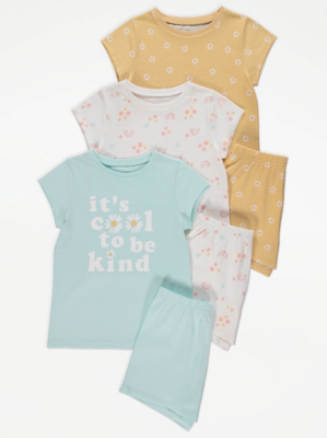 Daisy Print Short Pyjamas 3 Pack Kids at ASDA