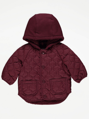 Burgundy Quilted Hooded Coat Baby at ASDA