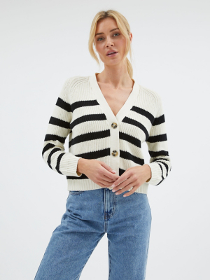 White Striped Knitted Boyfriend Cardigan Women at ASDA