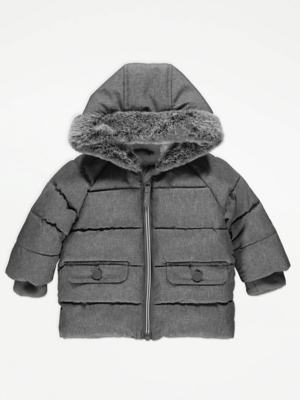 Grey Textured Padded Coat Baby at ASDA
