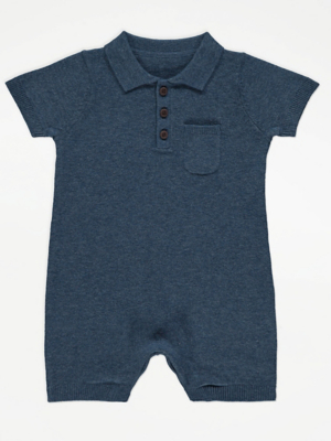 Navy Collared Knitted Romper Baby at ASDA