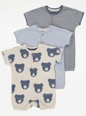 Blue Bear Button Up Rompers Pack