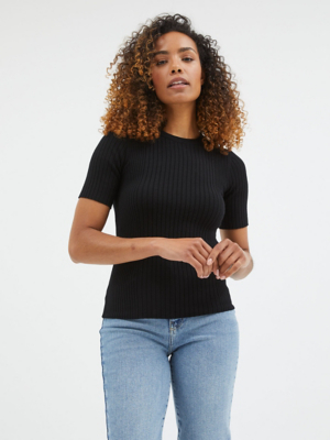 Black Ribbed Short Sleeve Jumper Women at ASDA