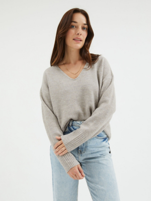 Neutral Slouchy V Neck Jumper Women at ASDA