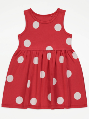 Red Spot Print Sleeveless Jersey Dress Kids at ASDA