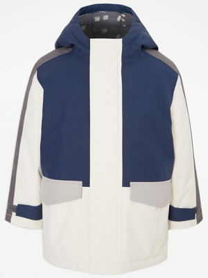 Navy Colour Block Waterproof Rain Jacket Kids at ASDA