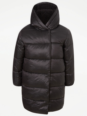 Black Longline Padded Coat Kids at ASDA