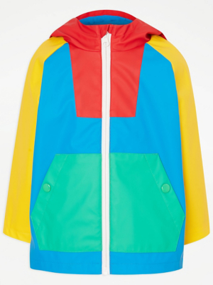 Bright Colour Block Lightweight Rain Mac Kids at ASDA