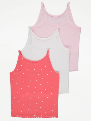 Pink Frill Spot Cami Vests 3 Pack Kids at ASDA