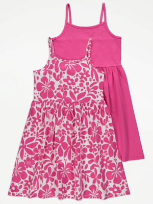 Pink Floral Strappy Dresses 2 Pack Kids at ASDA