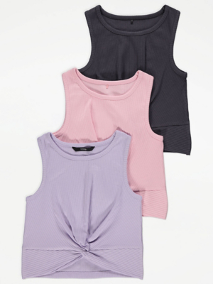 Ribbed Knot Front Vests 3 Pack Kids at ASDA
