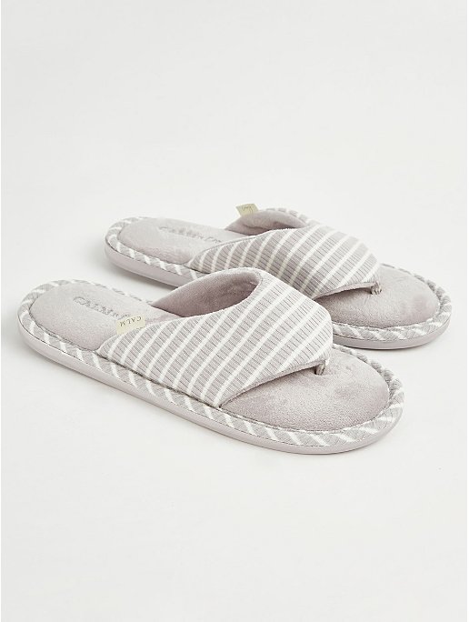 Grey Striped Toe Post Slippers Lingerie | George at ASDA