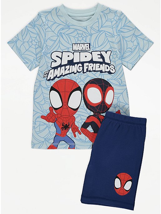 Marvel Spider-Man Spidey Friends Blue Short Pyjamas | Kids | George at ASDA
