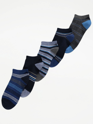 Blue Striped Trainer Liner Socks 5 Pack Men at ASDA