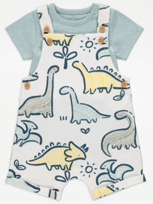 Light Blue Bodysuit and Dinosaur Dungarees Outfit Baby at ASDA
