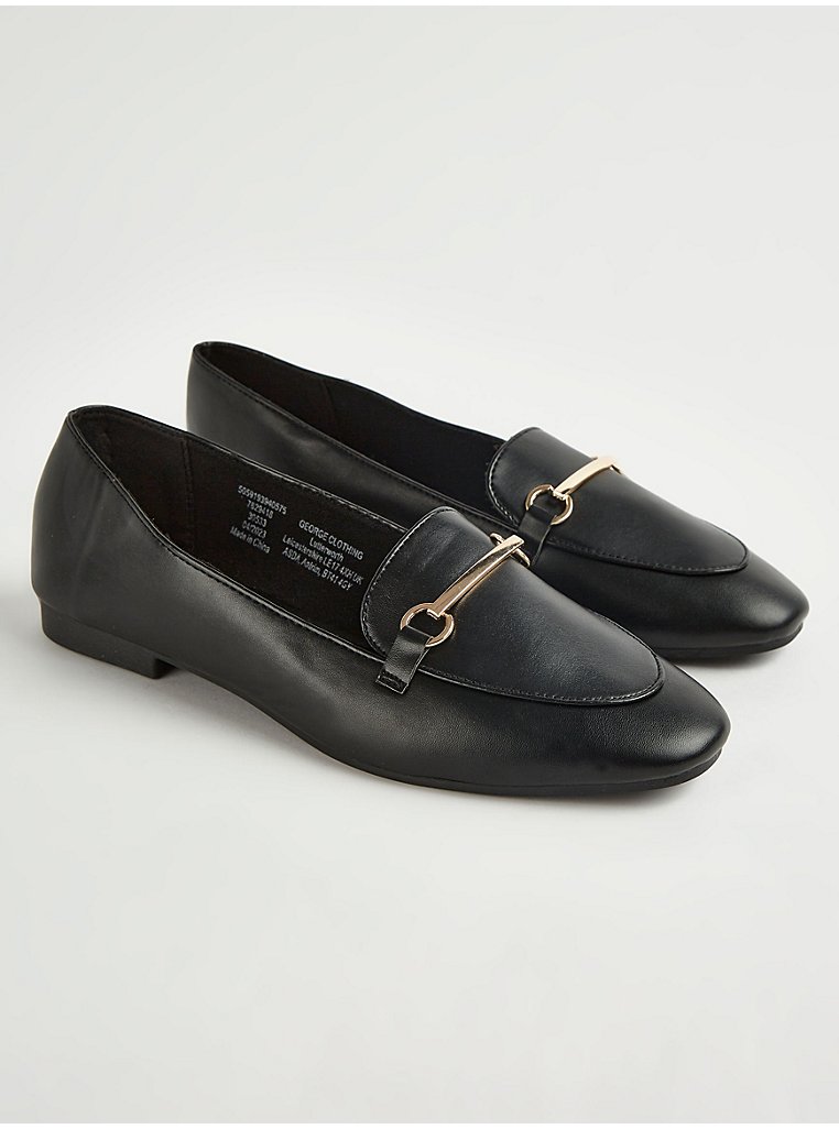 Black Buckle Pointed Wide Fit Loafers | Women | George at ASDA