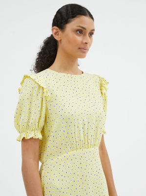 Yellow Floral Fit and Flare Midi Dress | Women | George at ASDA