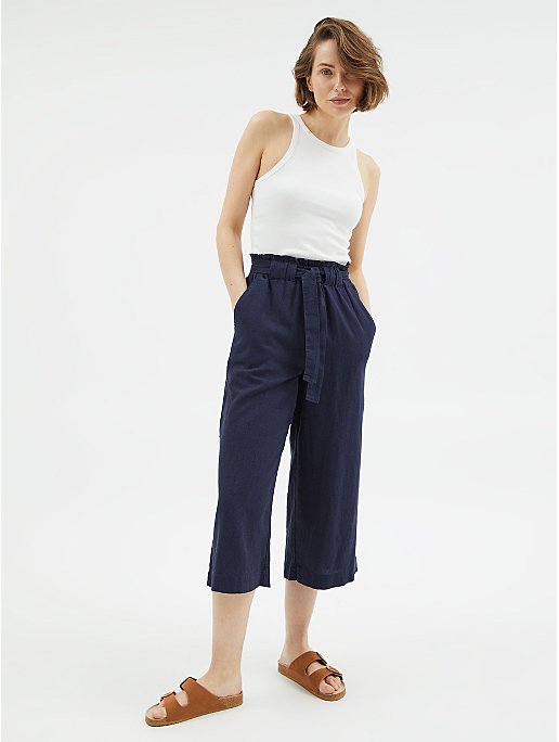 Navy Linen Blend Cropped Culottes | Women | George at ASDA