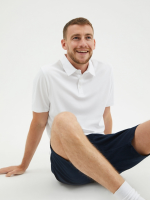 White Mercerised Short Sleeve Polo Top Men at ASDA