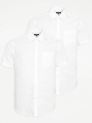 White Regular Fit Short Sleeve Formal Shirts 2 Pack Men at ASDA