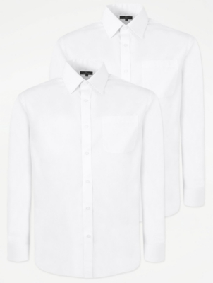 White Regular Fit Long Sleeve Formal Shirts 2 Pack Men at ASDA