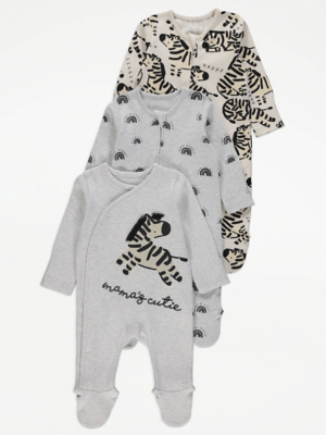 Happy Zebra Sleepsuits 3 Pack Baby at ASDA