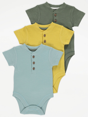 Ribbed Button Bodysuits 3 Pack Baby at ASDA