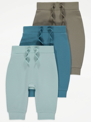 Blue Plain Joggers 3 Pack Baby at ASDA