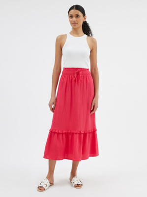 Bright Pink Frill Midi Skirt Women at ASDA