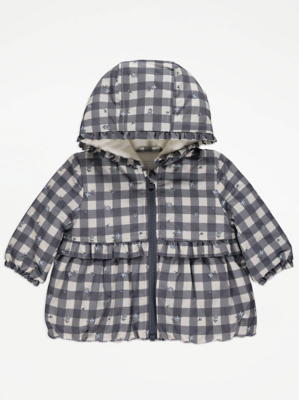 Grey Checked Floral Frilly Rain Mac Baby at ASDA