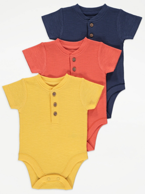 Ribbed Button Bodysuits 3 Pack Baby at ASDA