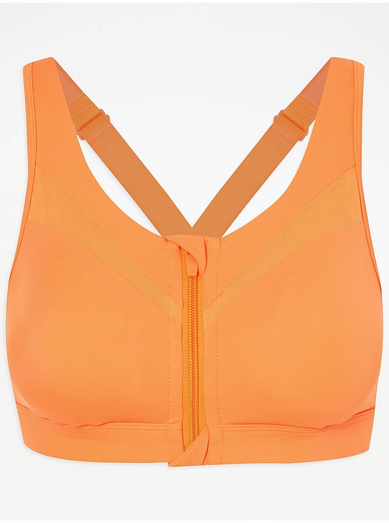Bright Orange Zip Up Sports Bra, Lingerie