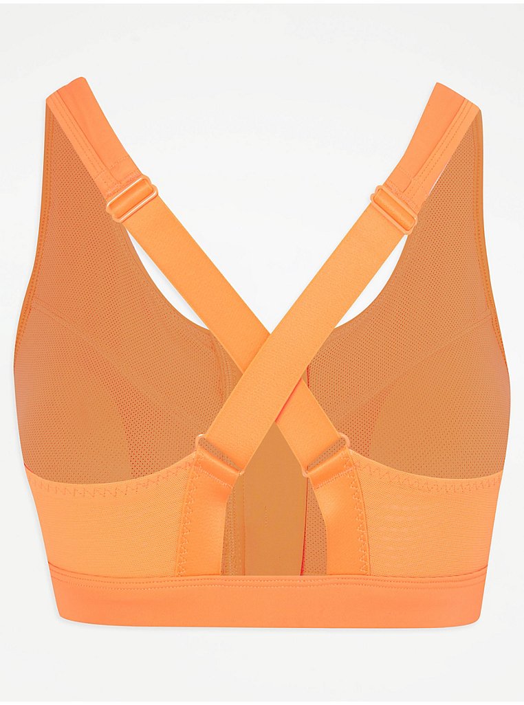 Bright Orange Zip Up Sports Bra