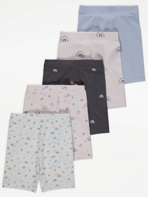 Rainbow Print Cycling Shorts 5 Pack Kids at ASDA
